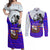 Viking Christmas Couples Matching Off Shoulder Maxi Dress and Long Sleeve Button Shirt with Santa in Longship Dragon Head Helmet Runes Blue Red Knit Pattern Design - Wonder Print Shop