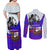 Viking Christmas Couples Matching Off Shoulder Maxi Dress and Long Sleeve Button Shirt with Santa in Longship Dragon Head Helmet Runes Blue Red Knit Pattern Design - Wonder Print Shop