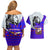 Viking Christmas Couples Matching Off Shoulder Short Dress and Hawaiian Shirt with Santa in Longship Dragon Head Helmet Runes Blue Red Knit Pattern Design - Wonder Print Shop