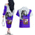 Viking Christmas Couples Matching Off The Shoulder Long Sleeve Dress and Hawaiian Shirt with Santa in Longship Dragon Head Helmet Runes Blue Red Knit Pattern Design - Wonder Print Shop