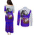 Viking Christmas Couples Matching Puletasi and Long Sleeve Button Shirt with Santa in Longship Dragon Head Helmet Runes Blue Red Knit Pattern Design - Wonder Print Shop