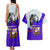Viking Christmas Couples Matching Tank Maxi Dress and Hawaiian Shirt with Santa in Longship Dragon Head Helmet Runes Blue Red Knit Pattern Design - Wonder Print Shop
