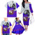 Viking Christmas Family Matching Off The Shoulder Long Sleeve Dress and Hawaiian Shirt with Santa in Longship Dragon Head Helmet Runes Blue Red Knit Pattern Design - Wonder Print Shop