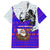 Viking Christmas Family Matching Off Shoulder Maxi Dress and Hawaiian Shirt with Santa in Longship Dragon Head Helmet Runes Blue Red Knit Pattern Design - Wonder Print Shop