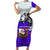 Viking Christmas Family Matching Short Sleeve Bodycon Dress and Hawaiian Shirt with Santa in Longship Dragon Head Helmet Runes Blue Red Knit Pattern Design - Wonder Print Shop