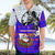 Viking Christmas Hawaiian Shirt with Santa in Longship Dragon Head Helmet Runes Blue Red Knit Pattern Design - Wonder Print Shop