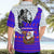 Viking Christmas Hawaiian Shirt with Santa in Longship Dragon Head Helmet Runes Blue Red Knit Pattern Design - Wonder Print Shop