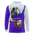 Viking Christmas Long Sleeve Polo Shirt with Santa in Longship Dragon Head Helmet Runes Blue Red Knit Pattern Design - Wonder Print Shop