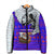 Viking Christmas Padded Jacket with Santa in Longship Dragon Head Helmet Runes Blue Red Knit Pattern Design - Wonder Print Shop
