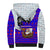 Viking Christmas Sherpa Hoodie with Santa in Longship Dragon Head Helmet Runes Blue Red Knit Pattern Design - Wonder Print Shop
