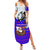 Viking Christmas Summer Maxi Dress with Santa in Longship Dragon Head Helmet Runes Blue Red Knit Pattern Design - Wonder Print Shop