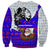 Viking Christmas Sweatshirt with Santa in Longship Dragon Head Helmet Runes Blue Red Knit Pattern Design - Wonder Print Shop