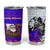 Viking Christmas Tumbler Cup with Santa in Longship Dragon Head Helmet Runes Blue Red Knit Pattern Design - Wonder Print Shop