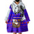 Viking Christmas Wearable Blanket Hoodie with Santa in Longship Dragon Head Helmet Runes Blue Red Knit Pattern Design - Wonder Print Shop
