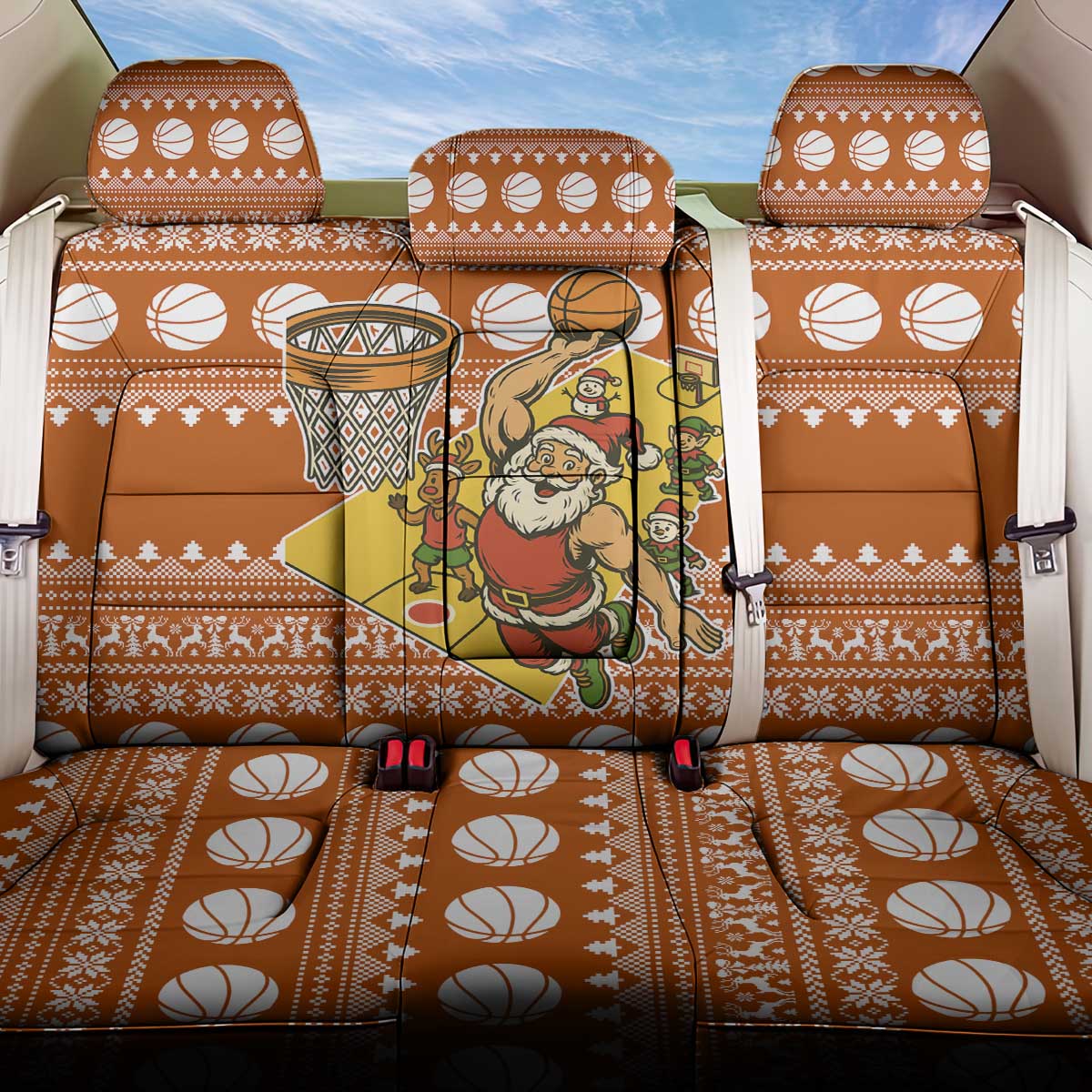 Basketball Santa Claus Christmas Back Car Seat Cover Xmas Holiday Patterns - Wonder Print Shop