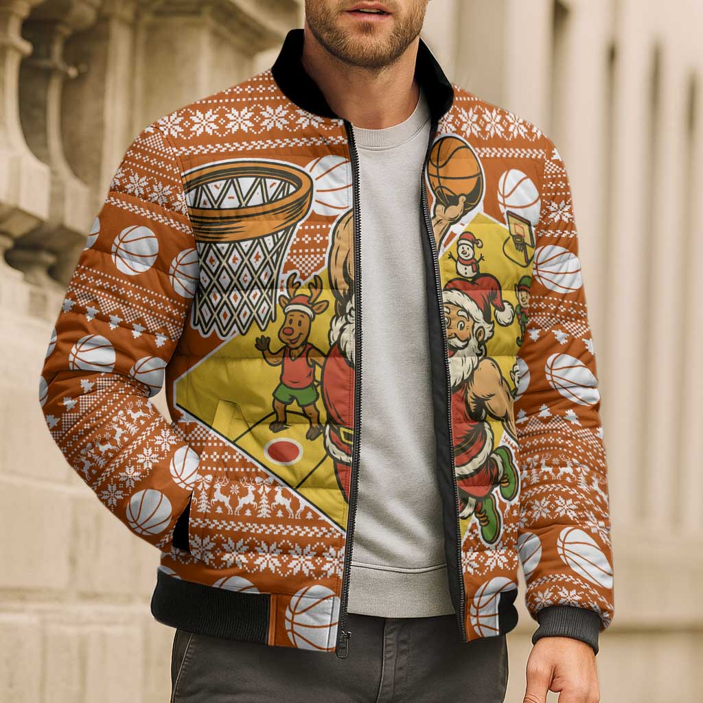 Basketball Santa Claus Christmas Bomber Puffer Jacket Xmas Holiday Patterns - Wonder Print Shop