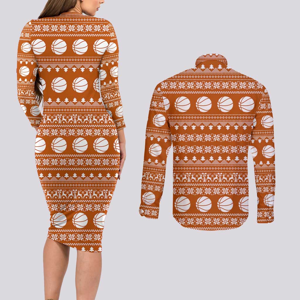 Basketball Santa Claus Christmas Couples Matching Long Sleeve Bodycon Dress and Long Sleeve Button Shirt Xmas Holiday Patterns - Wonder Print Shop