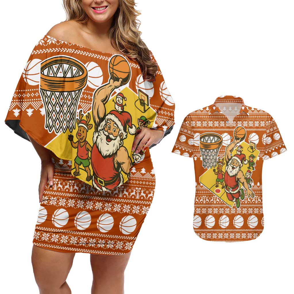 Basketball Santa Claus Christmas Couples Matching Off Shoulder Short Dress and Hawaiian Shirt Xmas Holiday Patterns - Wonder Print Shop