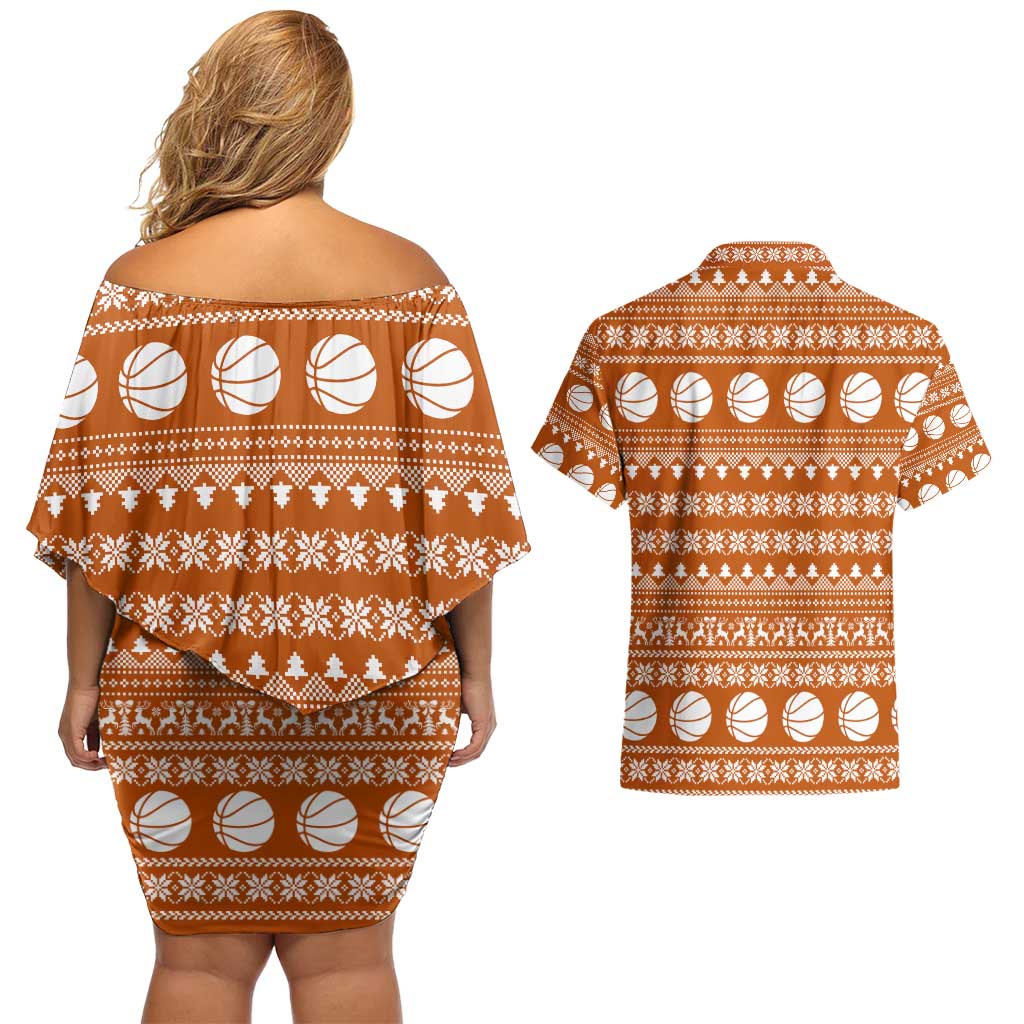 Basketball Santa Claus Christmas Couples Matching Off Shoulder Short Dress and Hawaiian Shirt Xmas Holiday Patterns - Wonder Print Shop