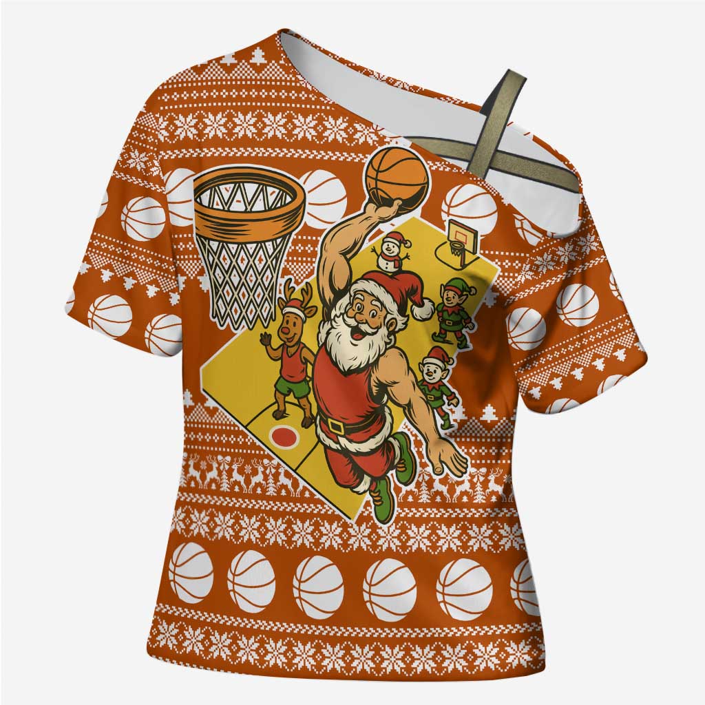 Basketball Santa Claus Christmas Cross Shoulder Shirt Xmas Holiday Patterns - Wonder Print Shop