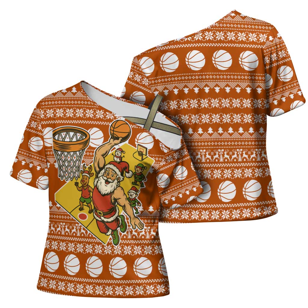 Basketball Santa Claus Christmas Cross Shoulder Shirt Xmas Holiday Patterns - Wonder Print Shop