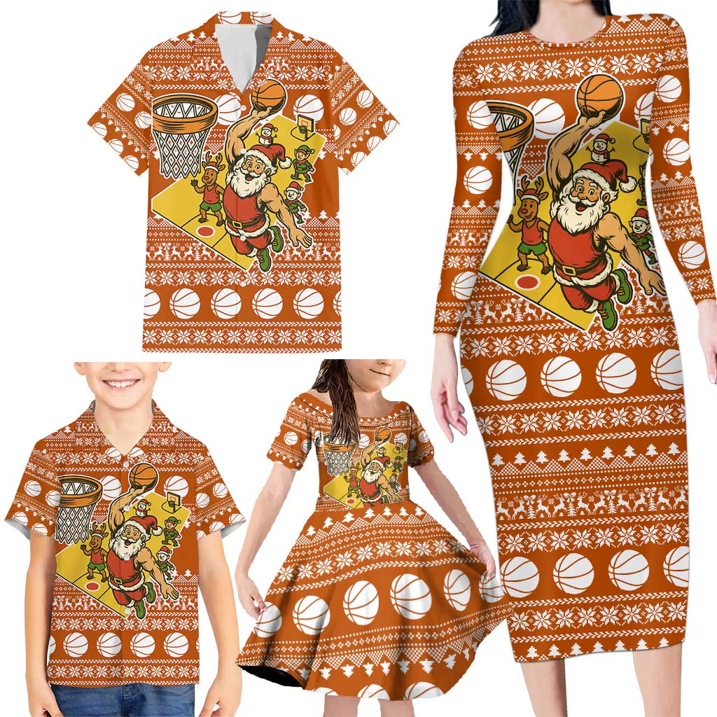 Basketball Santa Claus Christmas Family Matching Long Sleeve Bodycon Dress and Hawaiian Shirt Xmas Holiday Patterns - Wonder Print Shop