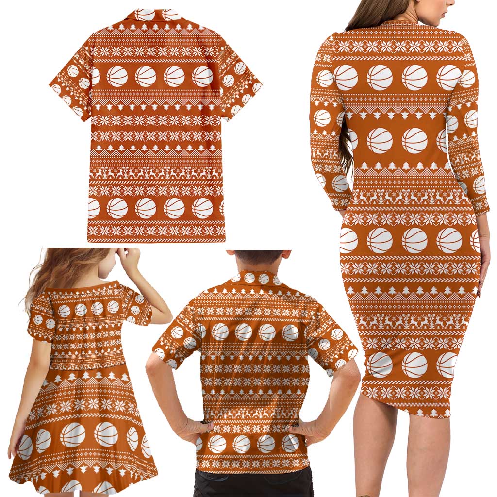 Basketball Santa Claus Christmas Family Matching Long Sleeve Bodycon Dress and Hawaiian Shirt Xmas Holiday Patterns - Wonder Print Shop