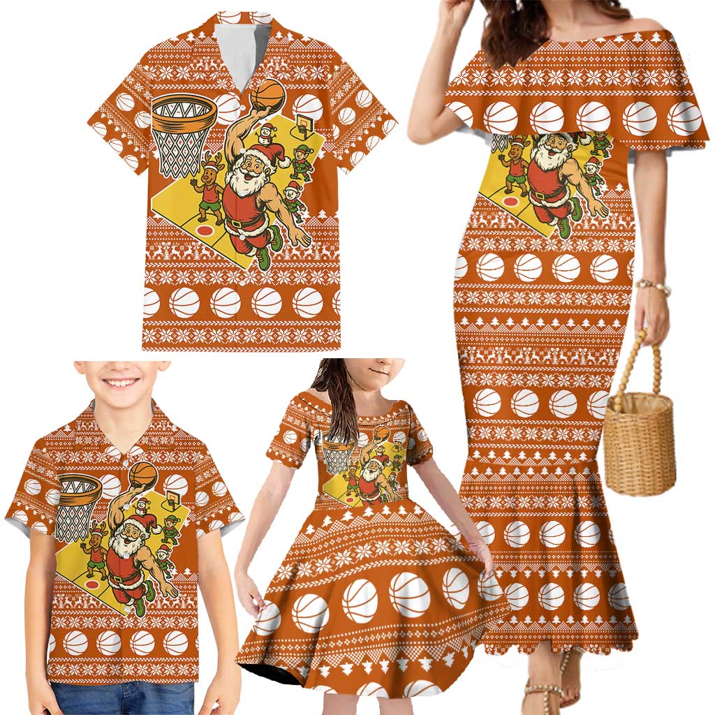 Basketball Santa Claus Christmas Family Matching Mermaid Dress and Hawaiian Shirt Xmas Holiday Patterns - Wonder Print Shop