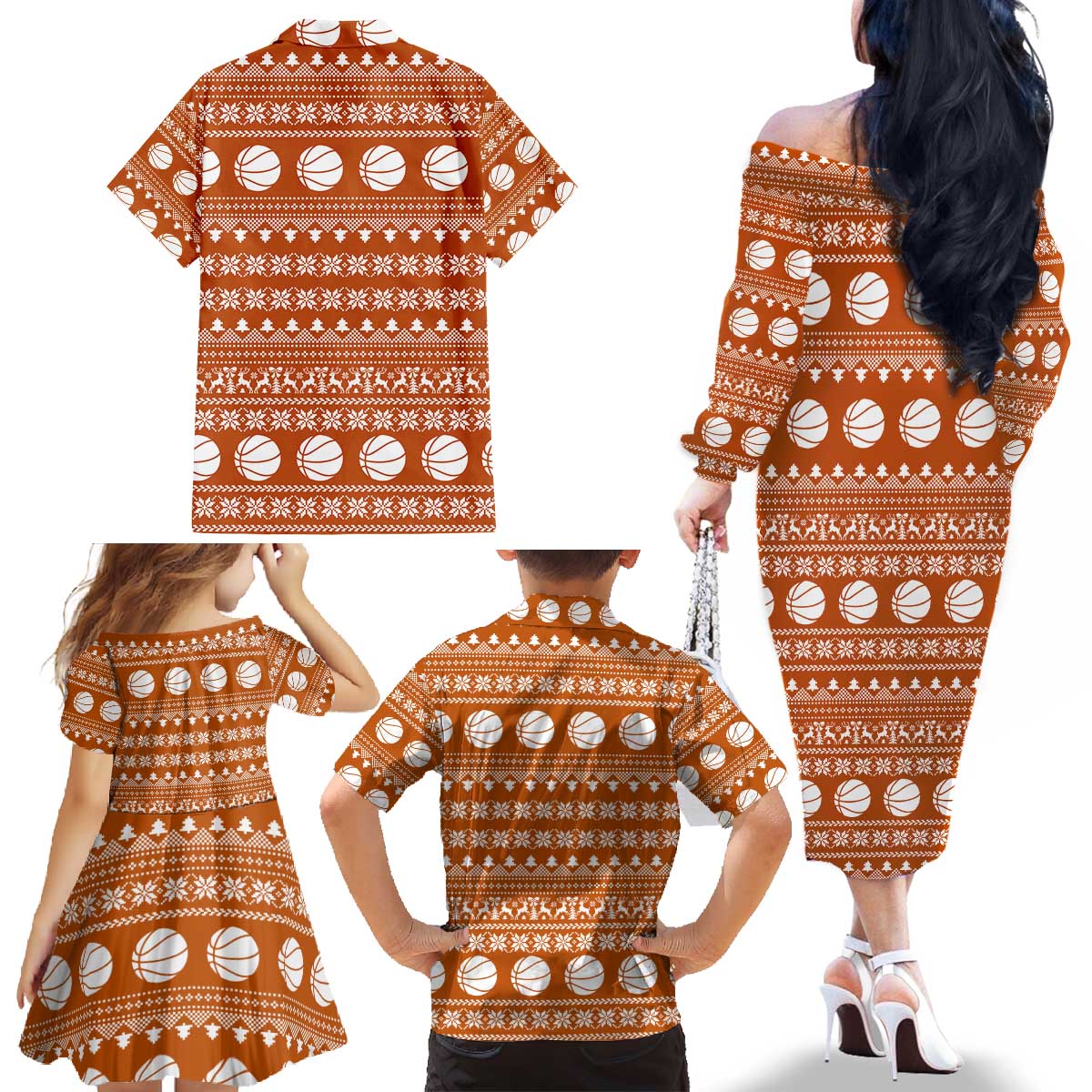Basketball Santa Claus Christmas Family Matching Off The Shoulder Long Sleeve Dress and Hawaiian Shirt Xmas Holiday Patterns - Wonder Print Shop