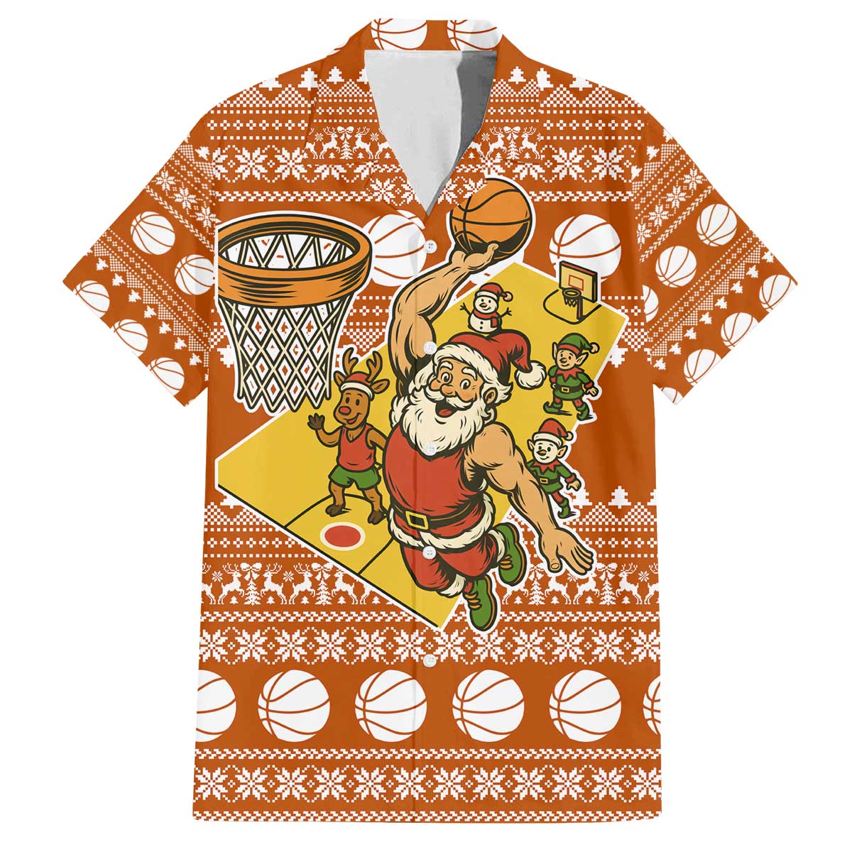 Basketball Santa Claus Christmas Family Matching Off The Shoulder Long Sleeve Dress and Hawaiian Shirt Xmas Holiday Patterns - Wonder Print Shop