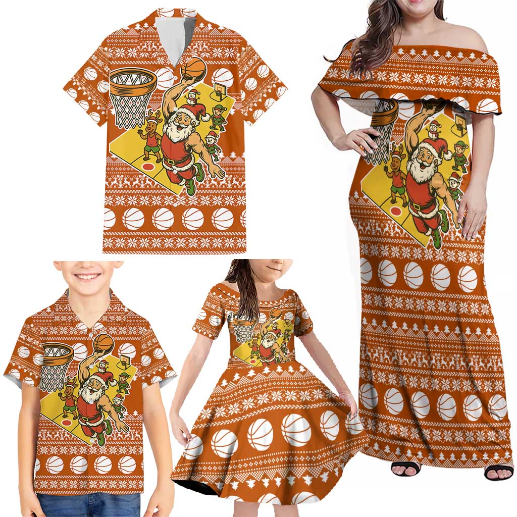 Basketball Santa Claus Christmas Family Matching Off Shoulder Maxi Dress and Hawaiian Shirt Xmas Holiday Patterns - Wonder Print Shop
