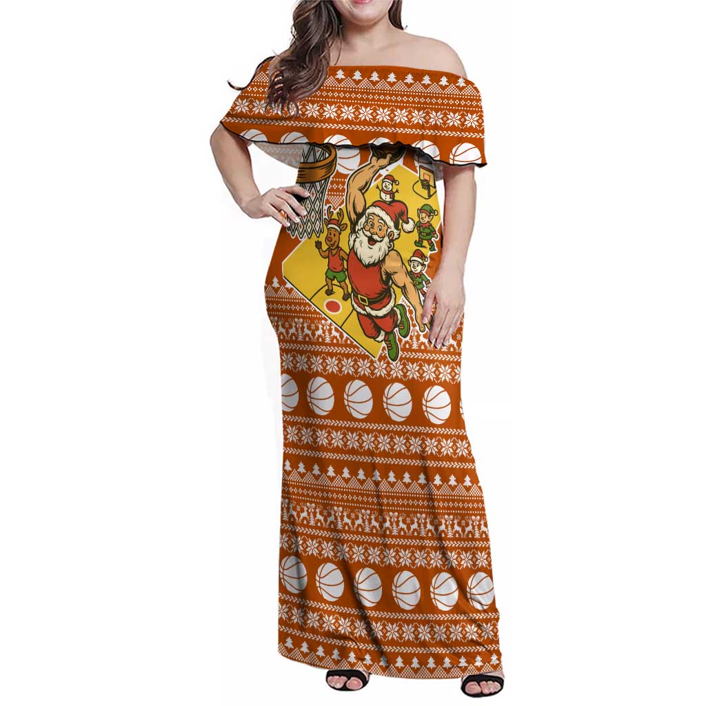 Basketball Santa Claus Christmas Family Matching Off Shoulder Maxi Dress and Hawaiian Shirt Xmas Holiday Patterns - Wonder Print Shop
