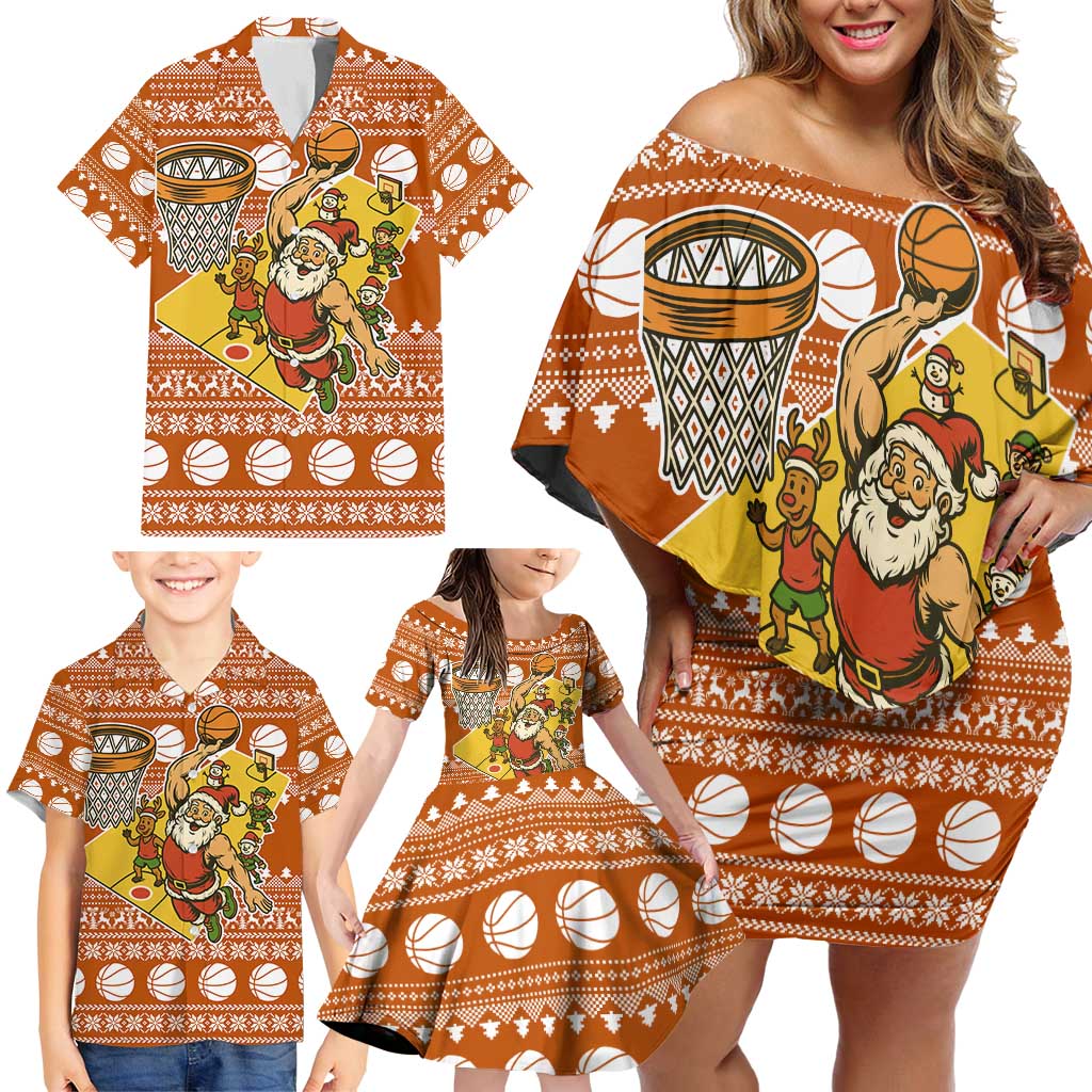 Basketball Santa Claus Christmas Family Matching Off Shoulder Short Dress and Hawaiian Shirt Xmas Holiday Patterns - Wonder Print Shop
