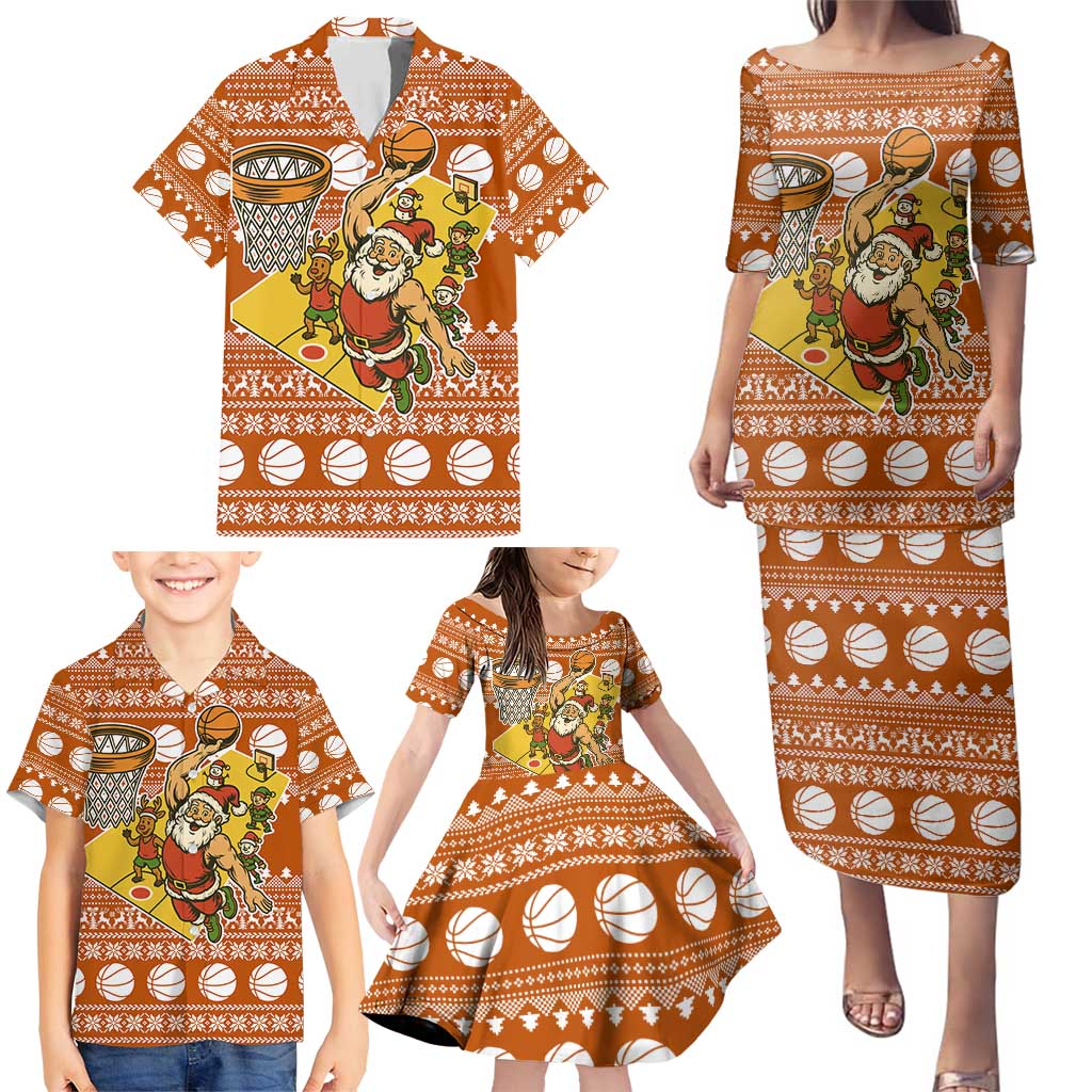 Basketball Santa Claus Christmas Family Matching Puletasi and Hawaiian Shirt Xmas Holiday Patterns - Wonder Print Shop