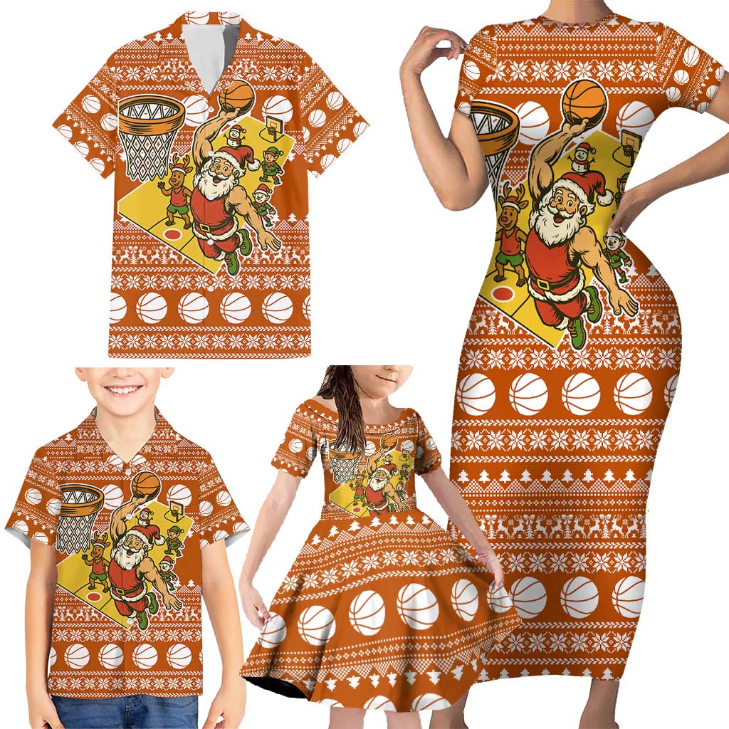 Basketball Santa Claus Christmas Family Matching Short Sleeve Bodycon Dress and Hawaiian Shirt Xmas Holiday Patterns - Wonder Print Shop