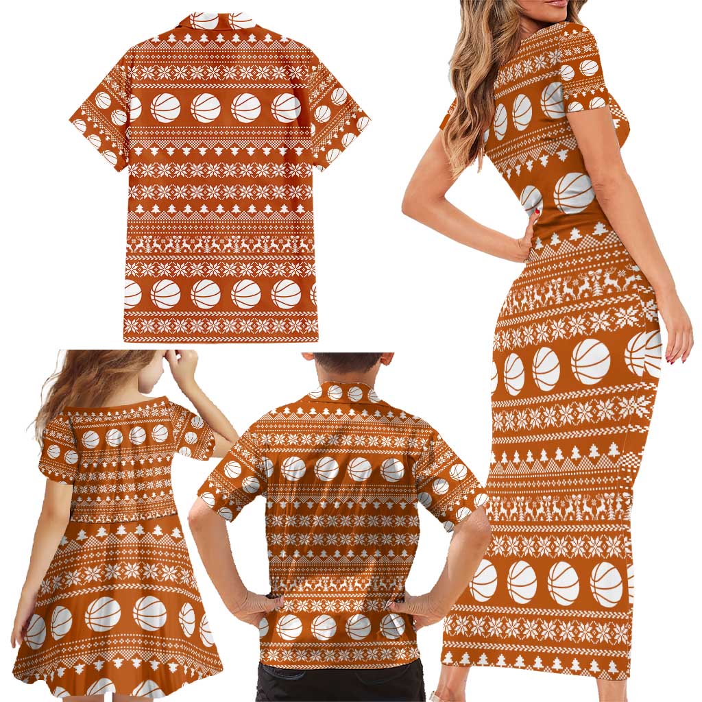 Basketball Santa Claus Christmas Family Matching Short Sleeve Bodycon Dress and Hawaiian Shirt Xmas Holiday Patterns - Wonder Print Shop