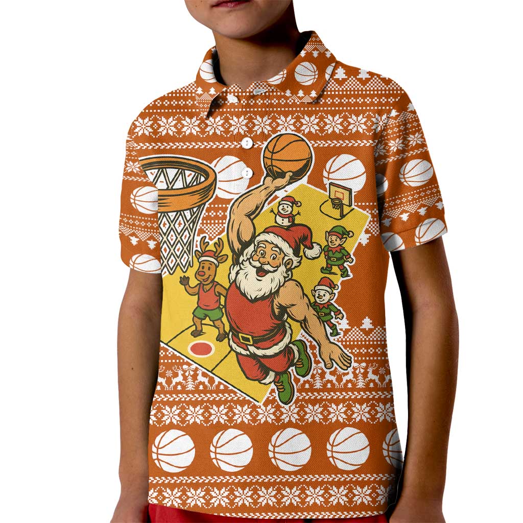 Basketball Santa Claus Christmas Kid Polo Shirt Xmas Holiday Patterns - Wonder Print Shop