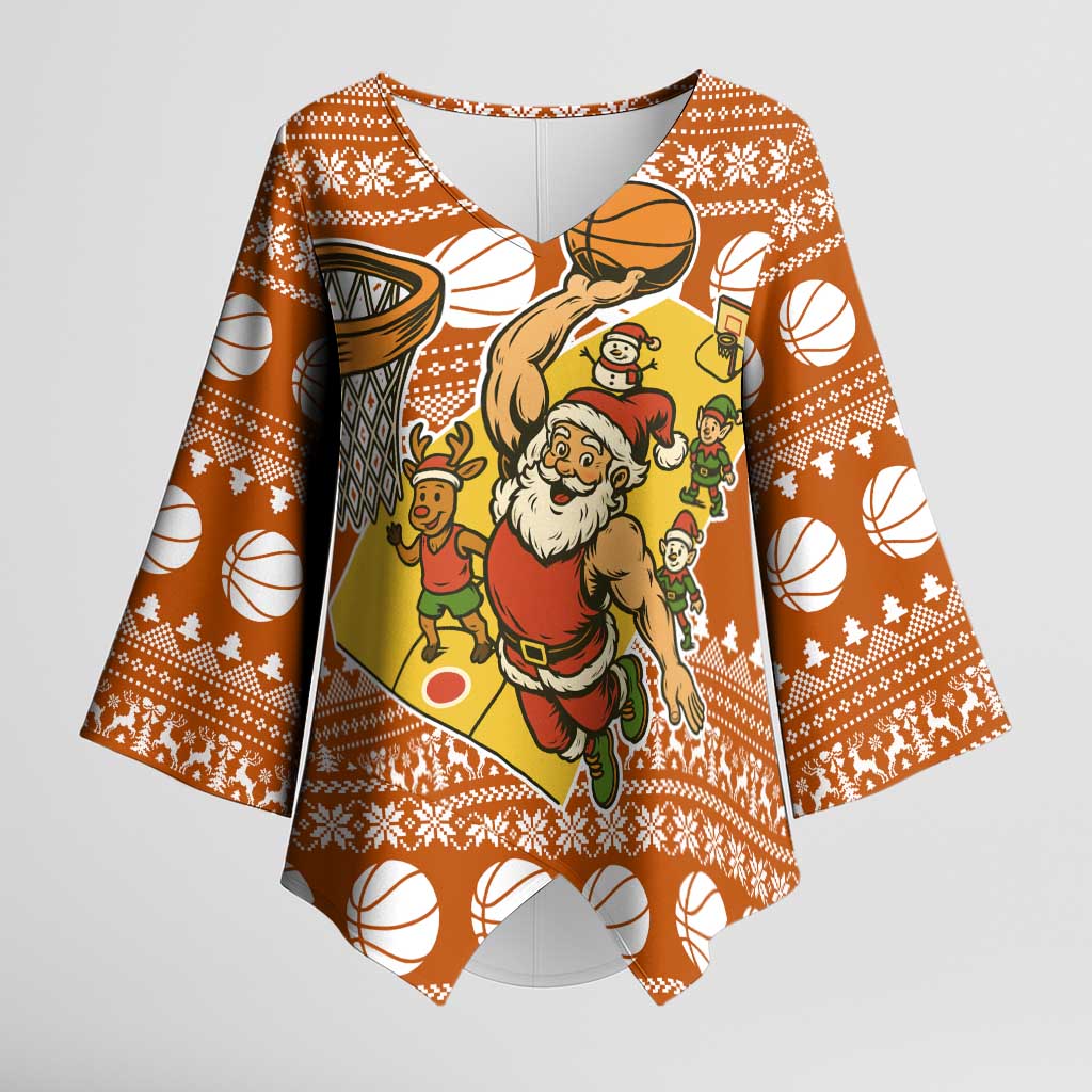 Basketball Santa Claus Christmas Kimono Sleeve Blouse Xmas Holiday Patterns - Wonder Print Shop