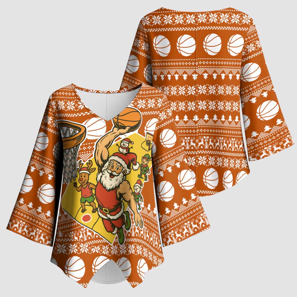 Basketball Santa Claus Christmas Kimono Sleeve Blouse Xmas Holiday Patterns - Wonder Print Shop