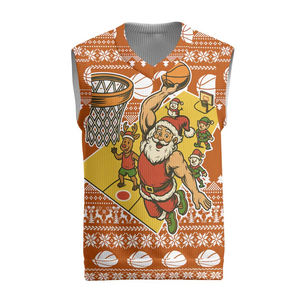 Basketball Santa Claus Christmas Knitted V-Neck Vest Xmas Holiday Patterns - Wonder Print Shop