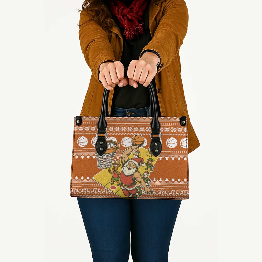 Basketball Santa Claus Christmas Leather Bag Xmas Holiday Patterns - Wonder Print Shop