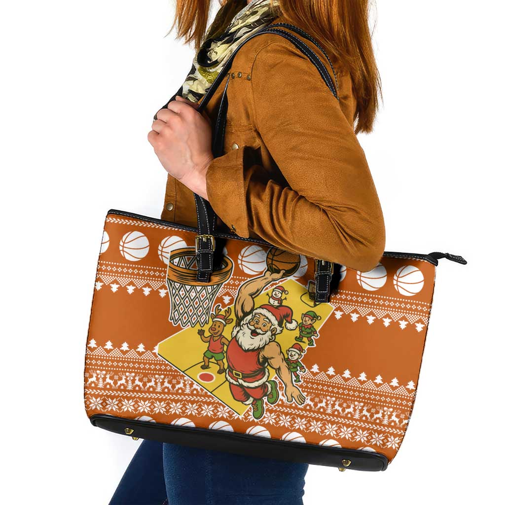 Basketball Santa Claus Christmas Leather Tote Bag Xmas Holiday Patterns - Wonder Print Shop
