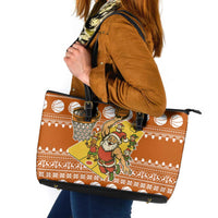 Basketball Santa Claus Christmas Leather Tote Bag Xmas Holiday Patterns - Wonder Print Shop