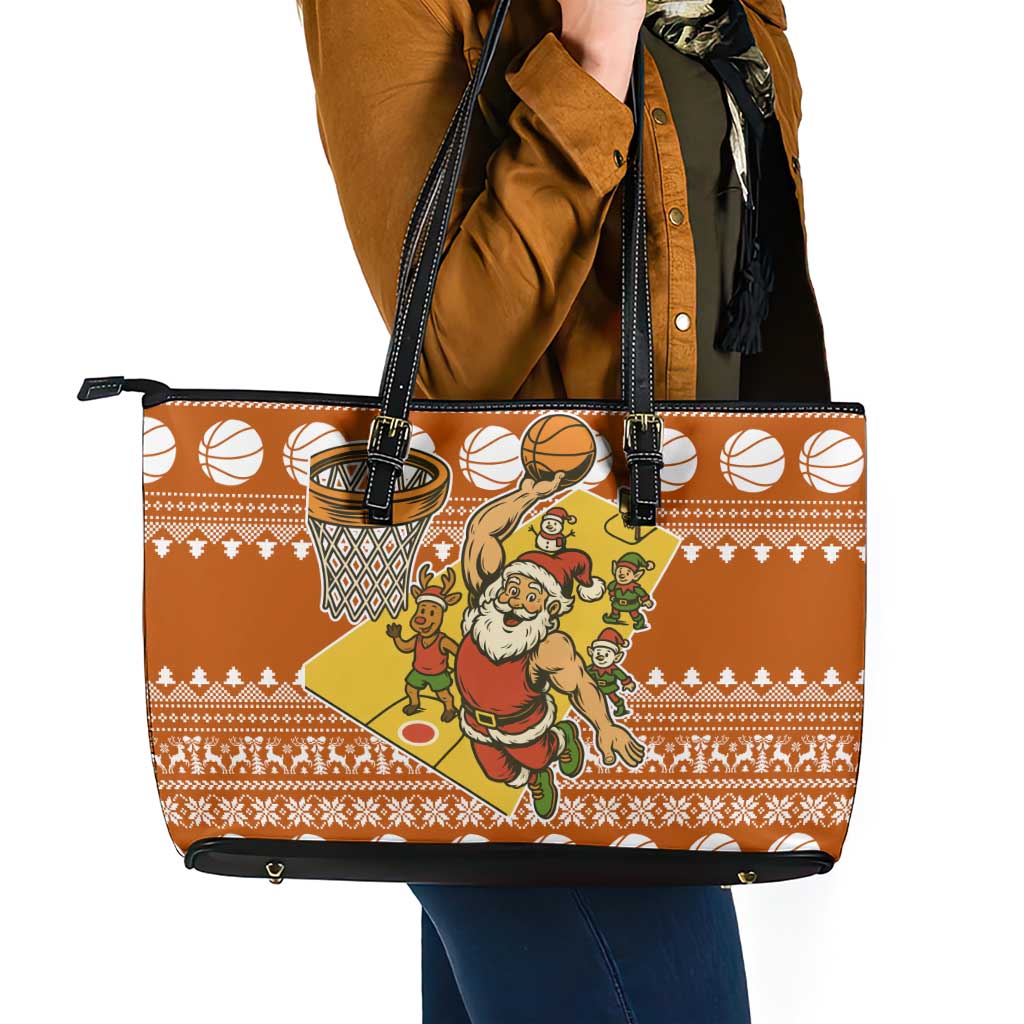 Basketball Santa Claus Christmas Leather Tote Bag Xmas Holiday Patterns - Wonder Print Shop