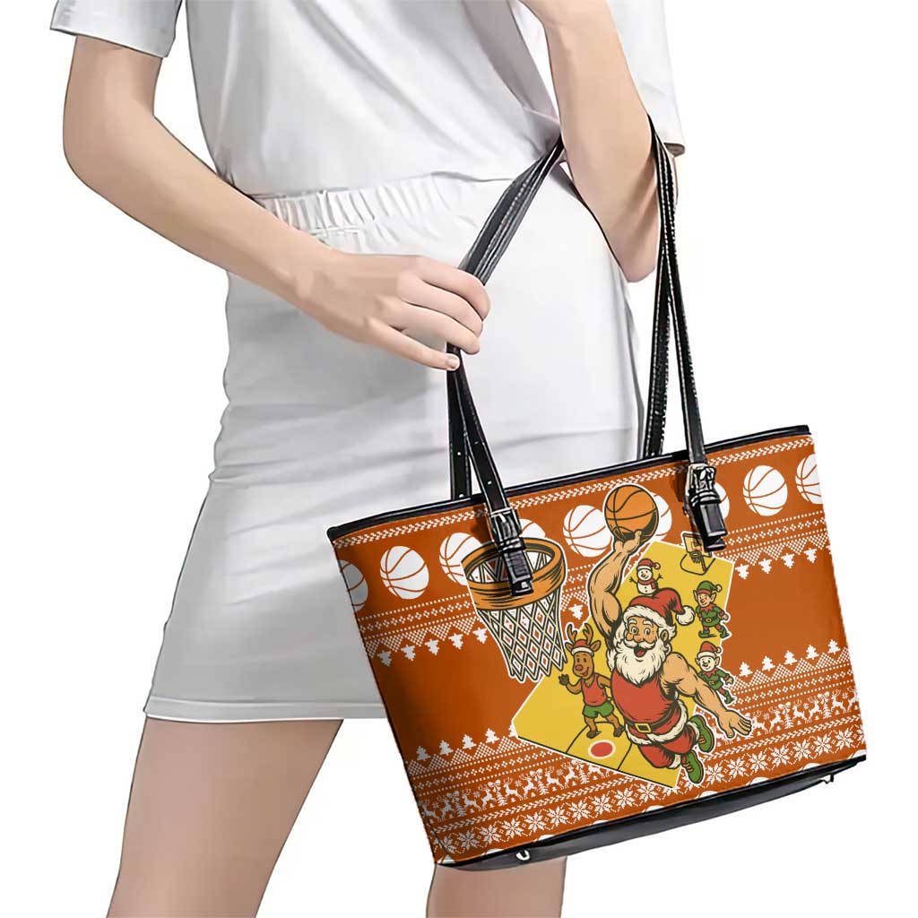 Basketball Santa Claus Christmas Leather Tote Bag Xmas Holiday Patterns - Wonder Print Shop