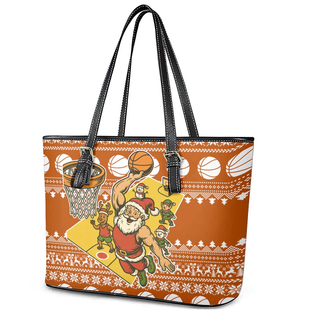 Basketball Santa Claus Christmas Leather Tote Bag Xmas Holiday Patterns - Wonder Print Shop