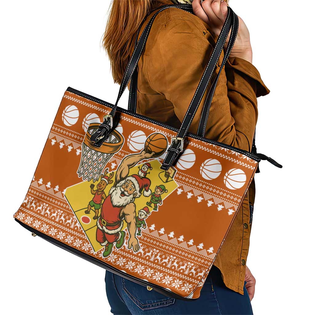 Basketball Santa Claus Christmas Leather Tote Bag Xmas Holiday Patterns - Wonder Print Shop