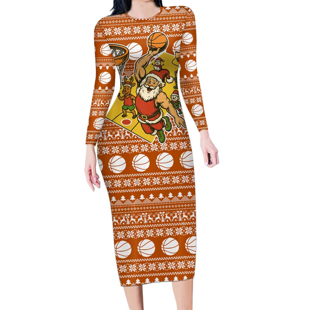 Basketball Santa Claus Christmas Long Sleeve Bodycon Dress Xmas Holiday Patterns - Wonder Print Shop