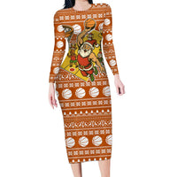 Basketball Santa Claus Christmas Long Sleeve Bodycon Dress Xmas Holiday Patterns - Wonder Print Shop