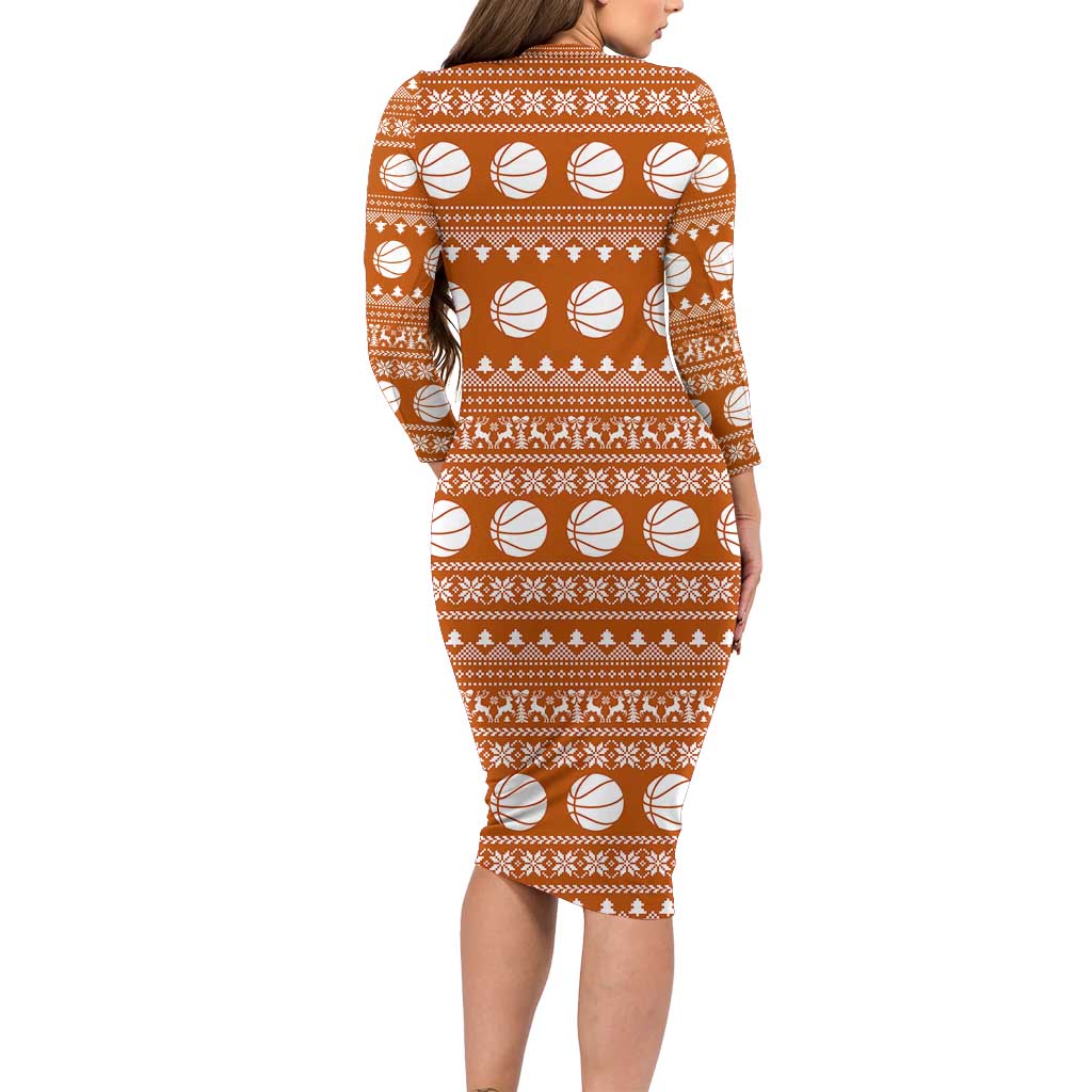 Basketball Santa Claus Christmas Long Sleeve Bodycon Dress Xmas Holiday Patterns - Wonder Print Shop